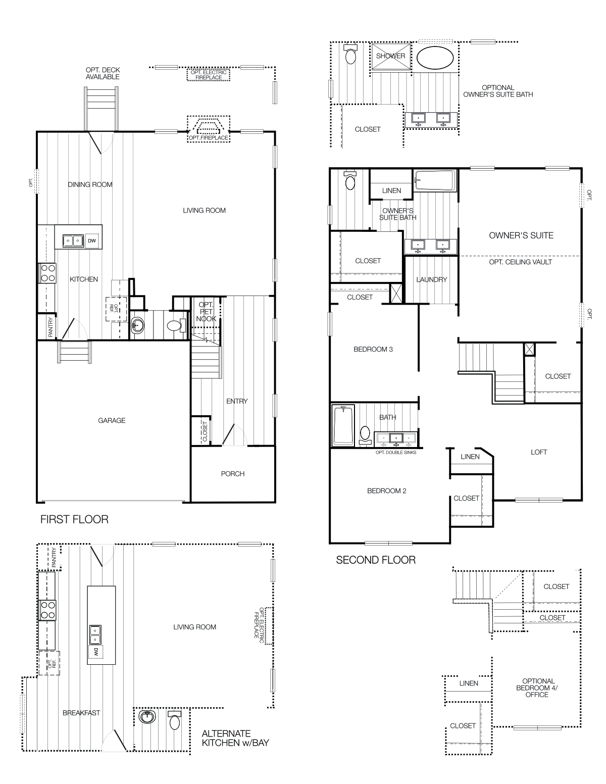 The Aspen-WEB-010825 2D black & white image of Aspen 3 bedroom, 2.5 - 3.5 bath floor plan by Boyd Homes.